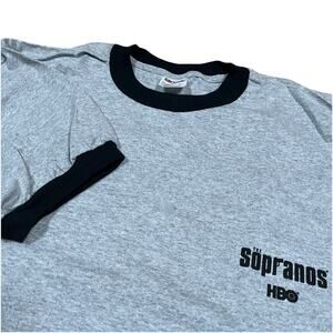 Vintage The Sopranos HBO Promo Grey Ringer Large T-Shirt 90s Y2K Anvil Tag Rare‎